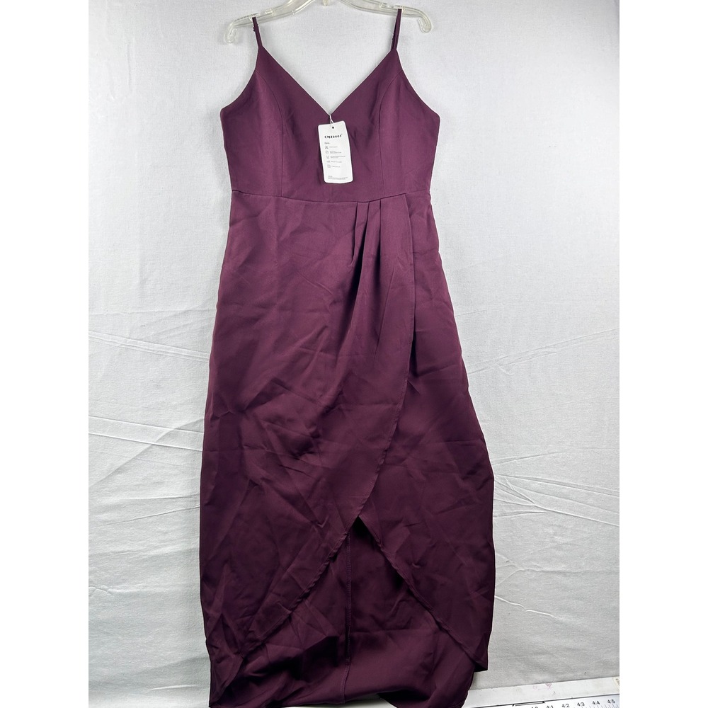 CMZ2005 Womens Burgundy V-Neck Sleeveless Wrap Tulip Maxi Dress Size Small NWT